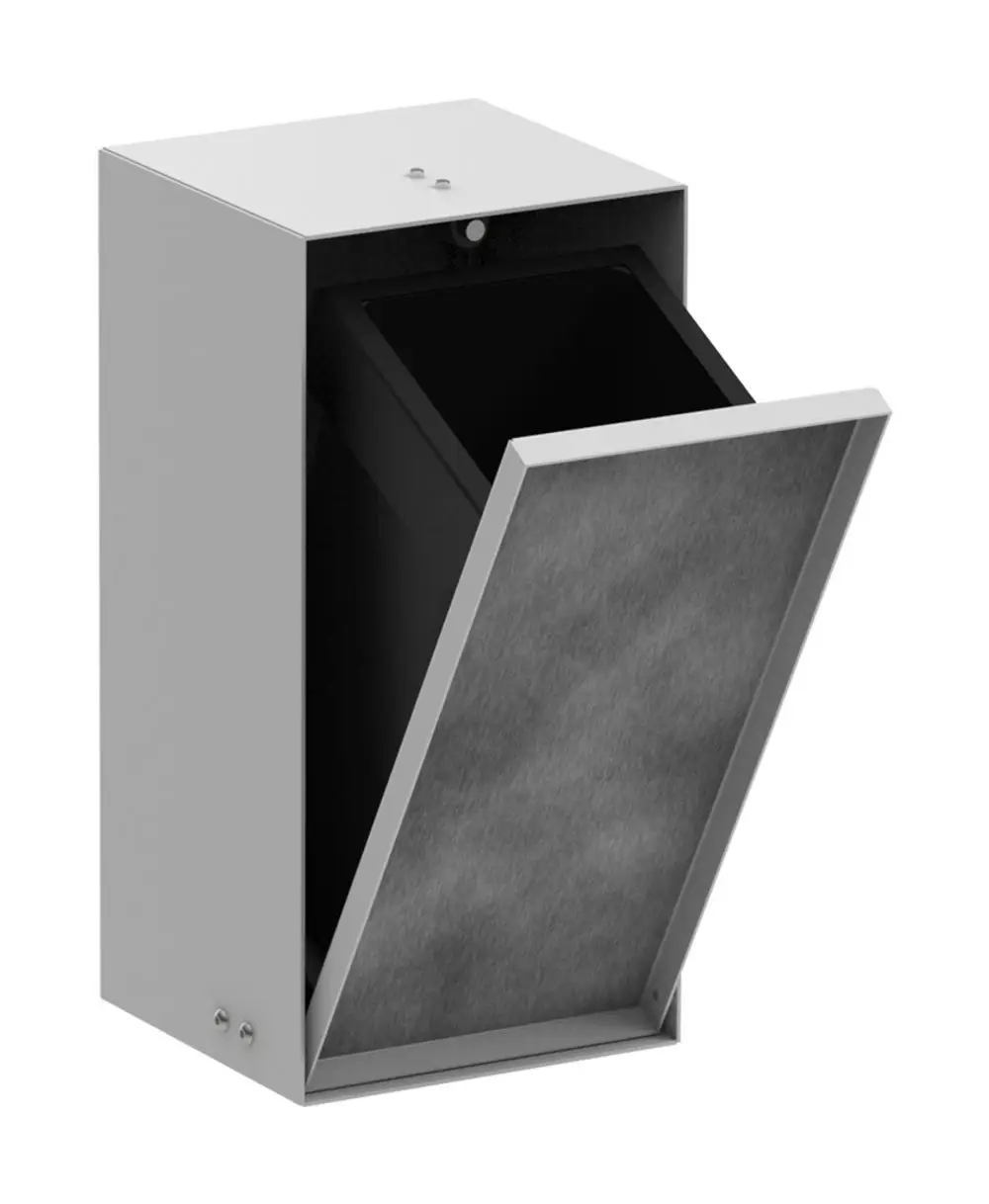 Abfalleimer mit befliesbarer Tür in schlichtem Design. Die Bauweise ermöglicht eine einfache Integration in verschiedene Umgebungen. Hansgrohe-Produkt für funktionale Raumgestaltung.